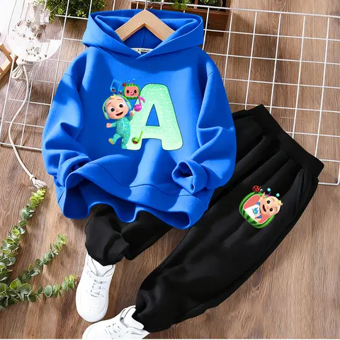2pcs Cocomelons Children's Tracksuit Set Anime Printed Letter A-Z Spring Fall Sweatshirt Suit Hoodies Sweatpants Kids Clothing