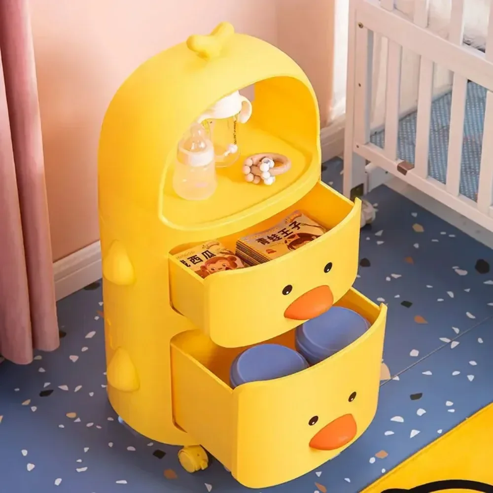 Hand Push Style Children's Storage Shelf Trolley Rack Children's Toy Storage Racks Toy Storage Rack Trolley Small Yellow Duck