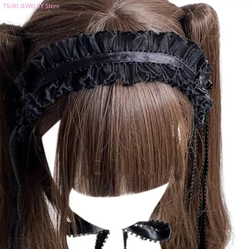 

62KE готические повязки на голову для женщин, повязка на голову в стиле субкультуры, готический бант, белый головной убор, для