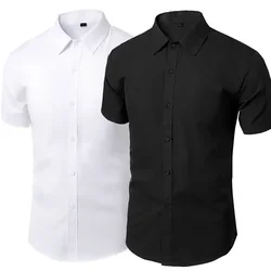 Yaz gömlek erkekler günlük Casual beyaz gömlek kısa kollu düğme aşağı Slim Fit erkek sosyal bluz 4XL 5XL