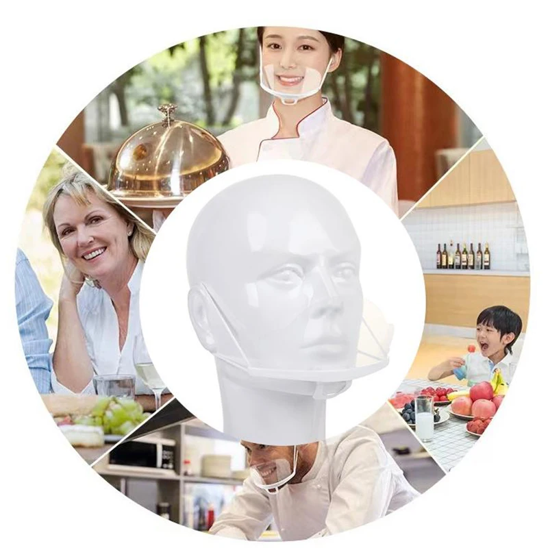 10PCS Reusable Visible Splash Proof Mask Creative Shapes Clear Plastic Catering Mask Hotel Beauty Chef Waiter Protective Mask