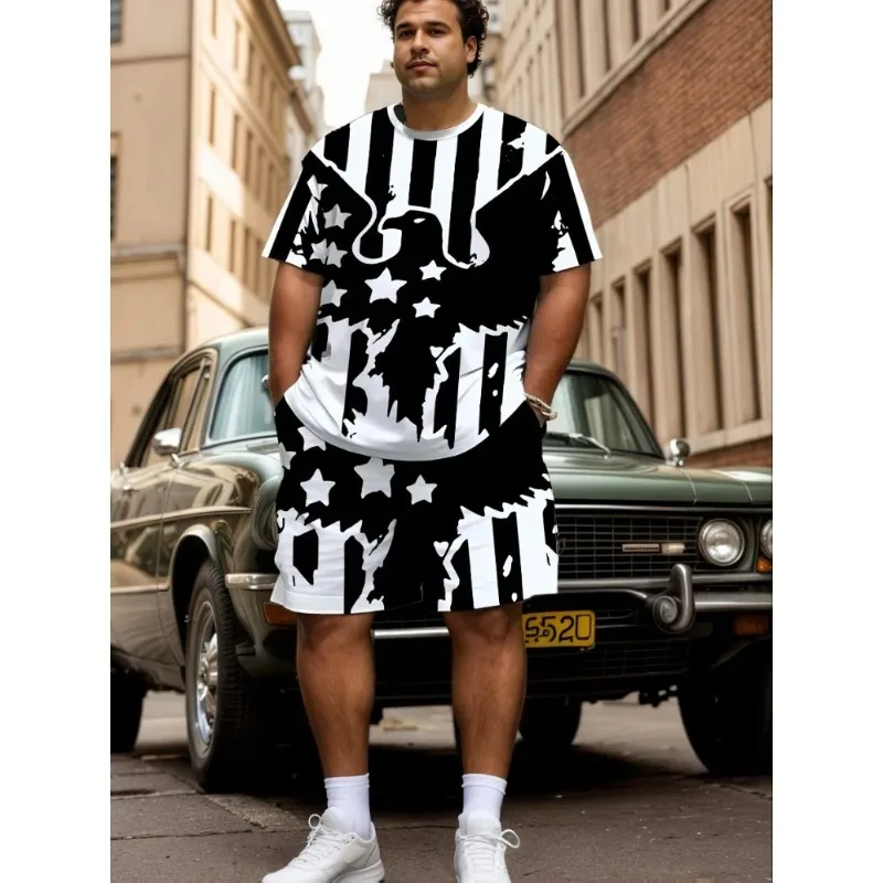 3D Print Short Sleeve T-shirts Shorts 2-piece Set Men's O-Neck T-Shirts for Man Set Summer T Shirt Clothing Drawstring Shorts