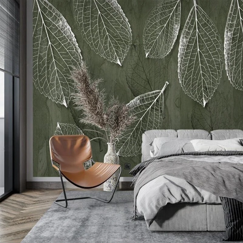 Modern simple and high-end hand-painted Nordic tropical plant leaf decoration TV luxury home bedroom background wall