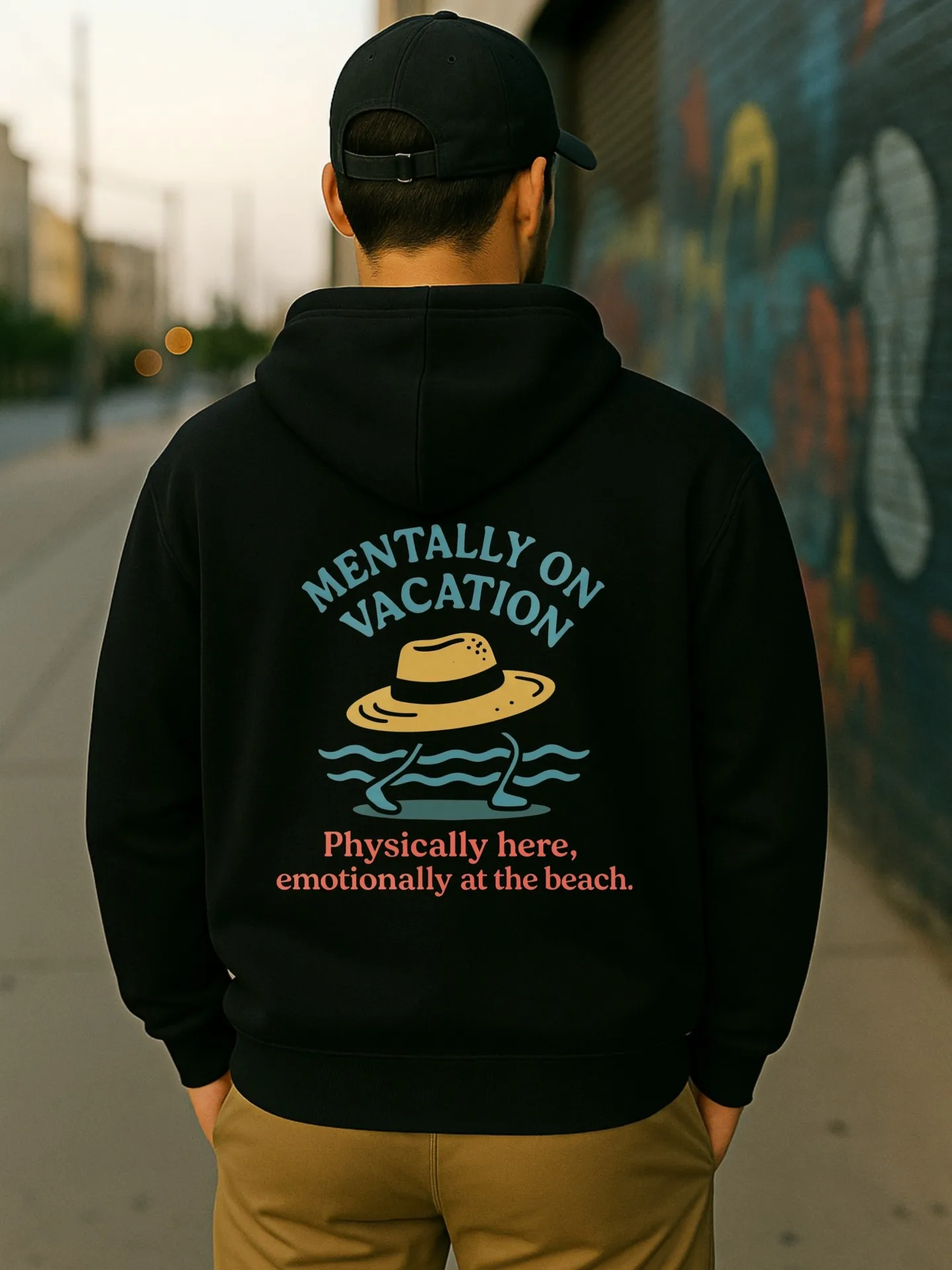 هوديي جرافيك للرجال، عطلة - طباعة حروف تحت عنوان، نمط كاجوال، مبطن بالصوف، للرجال، ملابس للإجازات