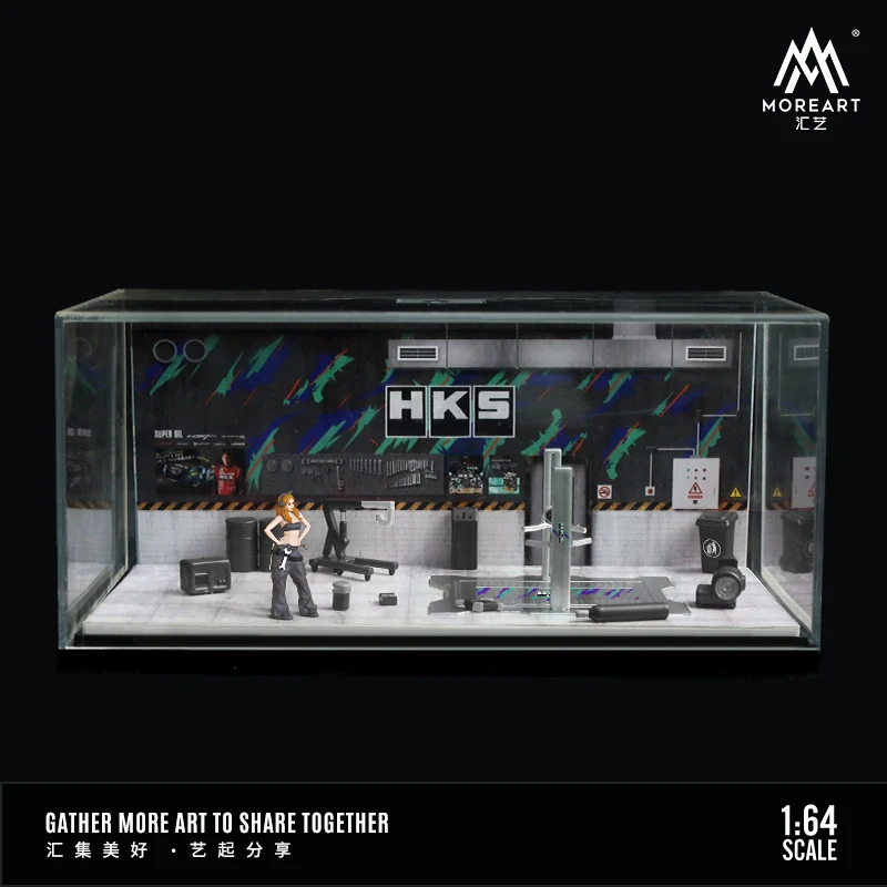 Moreart 1:64  HKS/Spoon/Advan Car Repair Workshop Diorama, Car Model Parking Lot For Gift&Display&Collection