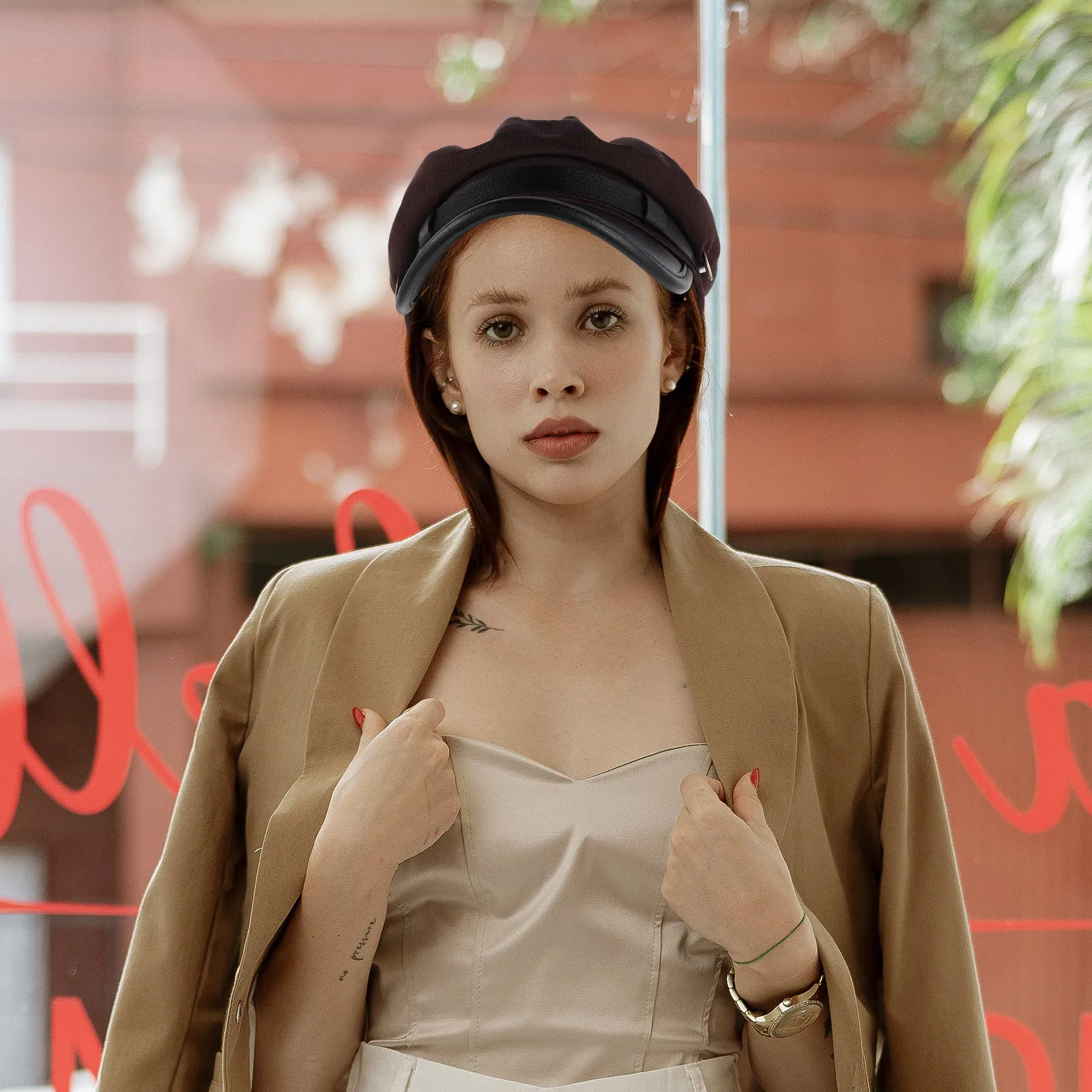 Brown Newsboy Cap Vintage Coffee Color Flat Top Chauffeur Hat Unisex Captain Sailor Beret Hat for Daily Leisure Travel