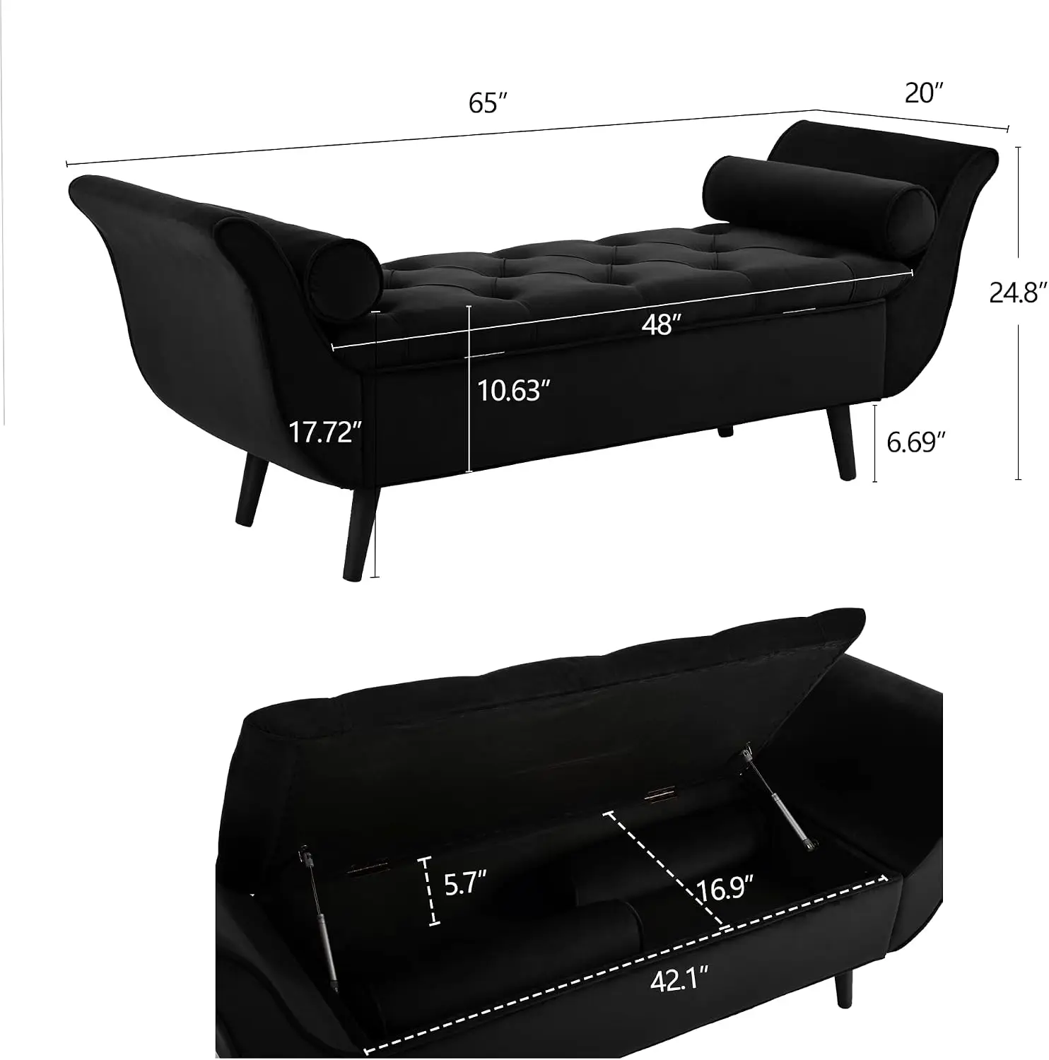Velvet Storage Bench 65