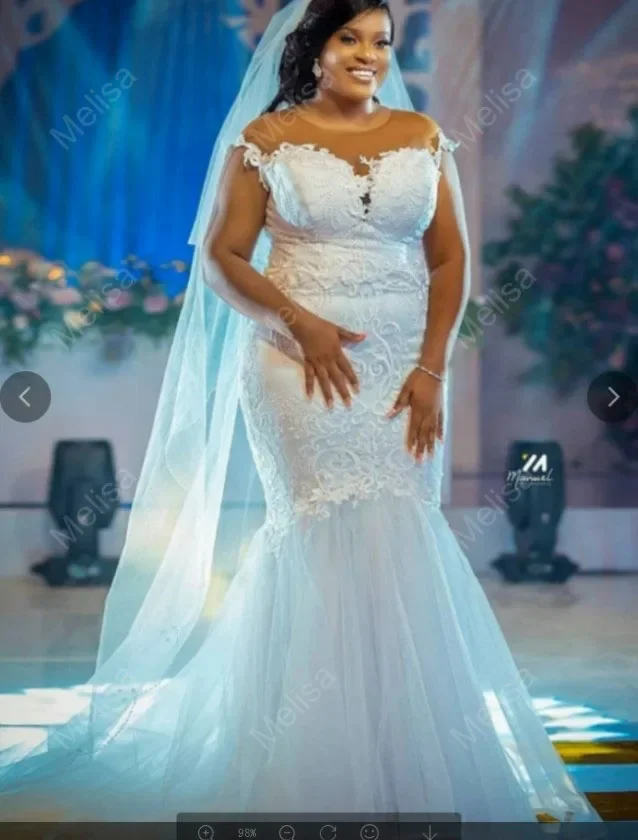 Customized African Plus Size Wedding Dresses Sweep Illsion Off The Shoulder Mermaid Lace Bridal Gowns