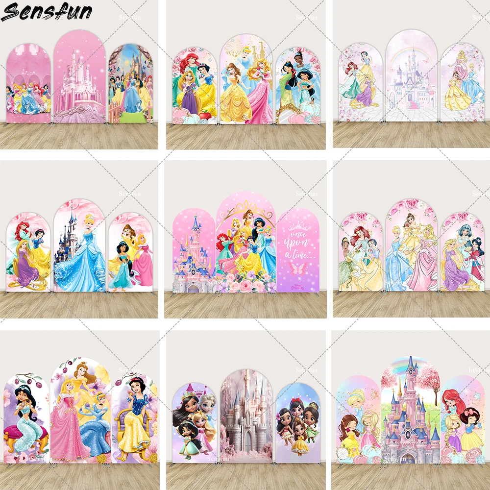 Disney princesa arco painéis de parede pano de fundo para meninas aniversário chá de bebê fontes de festa tema castelo arco capa banner
