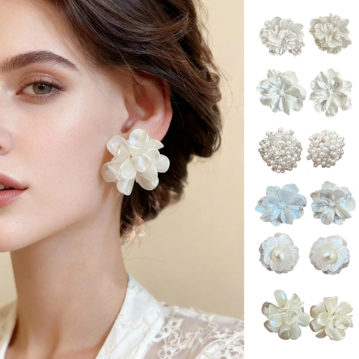 

【Set of Three】Floral Pearl Silver Stud Earrings Set Elegant and Sophisticated Great value Luxury-Inspired Ear Jewelry Gift