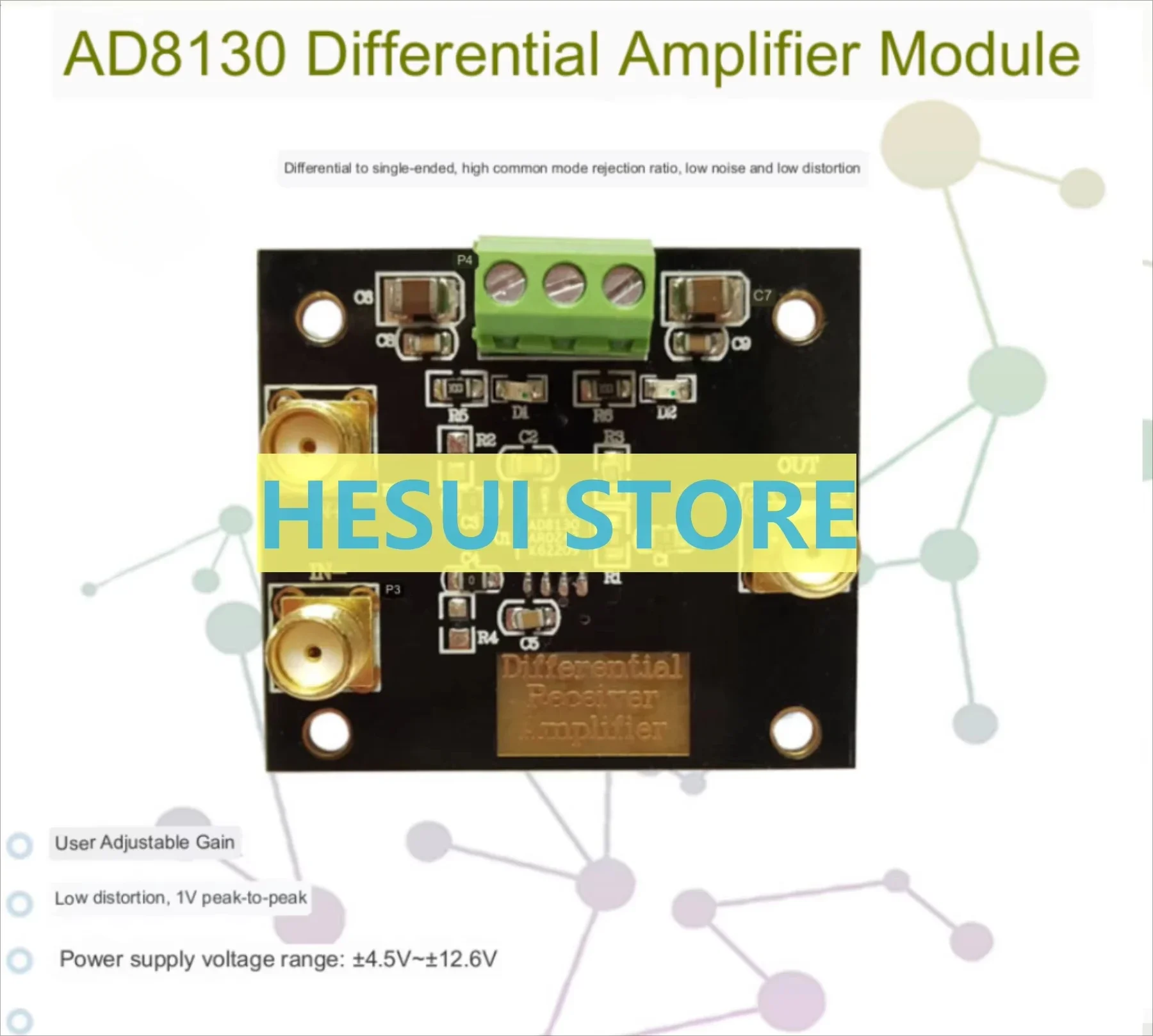 AD8130 differential receiver amplifier module differential to single-ended high common-mode rejection ratio low noise and low di