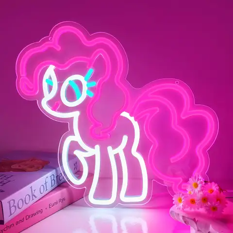 작은 말 네온 사인 벽 장식 USB 디 밍이 가능한 LED 만화 네온 불빛 여자 방 침실 학교 교실 파티 장식 선물