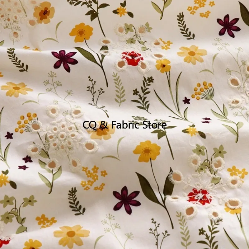 

High Quality Pure Cotton Printing Hollow Embroidery Fabric For Dress Shirt Clothing Home Decoration Handmade Diy Material