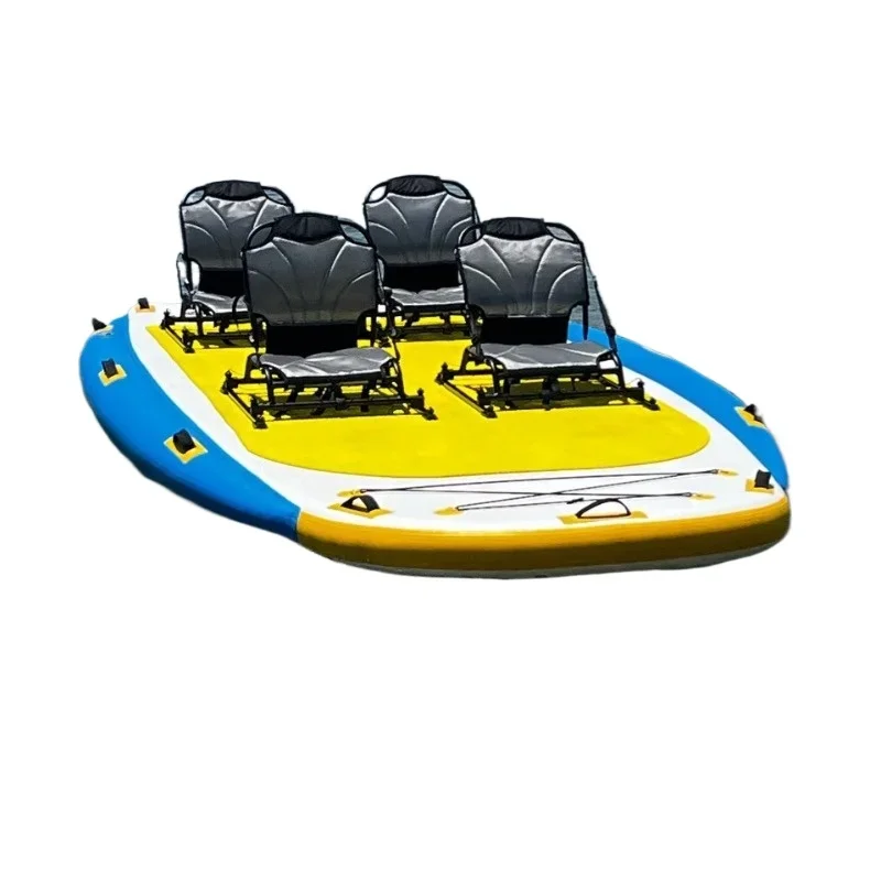 Scenic water amusement park parent-child sightseeing boat PVC inflatable water floating board with seat four-person surfboard