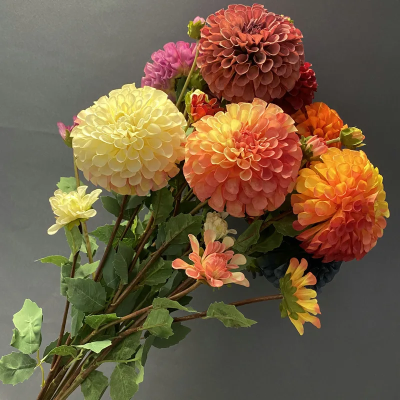 3 Stück Künstliche Seidenblumen Dahlie Hochzeitsdekoration Hintergrund-Layout Heimdekorationen Künstliche Dahlie Party Tisch Blumenarrangements – Detail 5