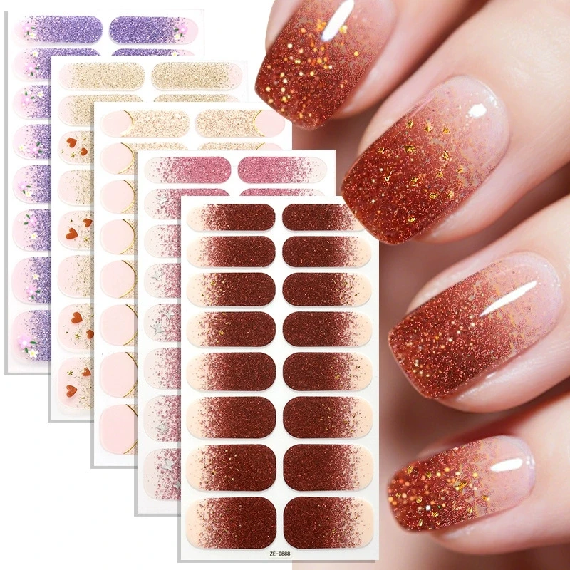 1/5/10pcs Gradient Glitter Full Cover Nail Sticker Sparkle Nail Polish Strips Long Lasting Self Adhesive Manicure Art