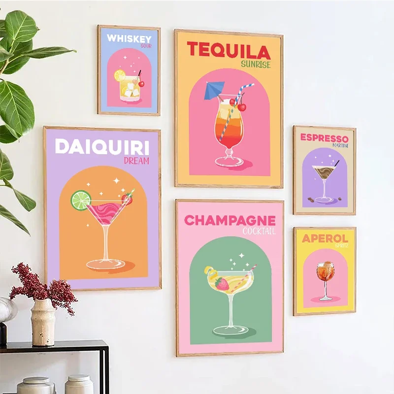 No Framed Printing Picture Colorful Cocktail Drink Tequila Sunrise Champagne Poster Prints Canvas Painting Picture Kitchen Home