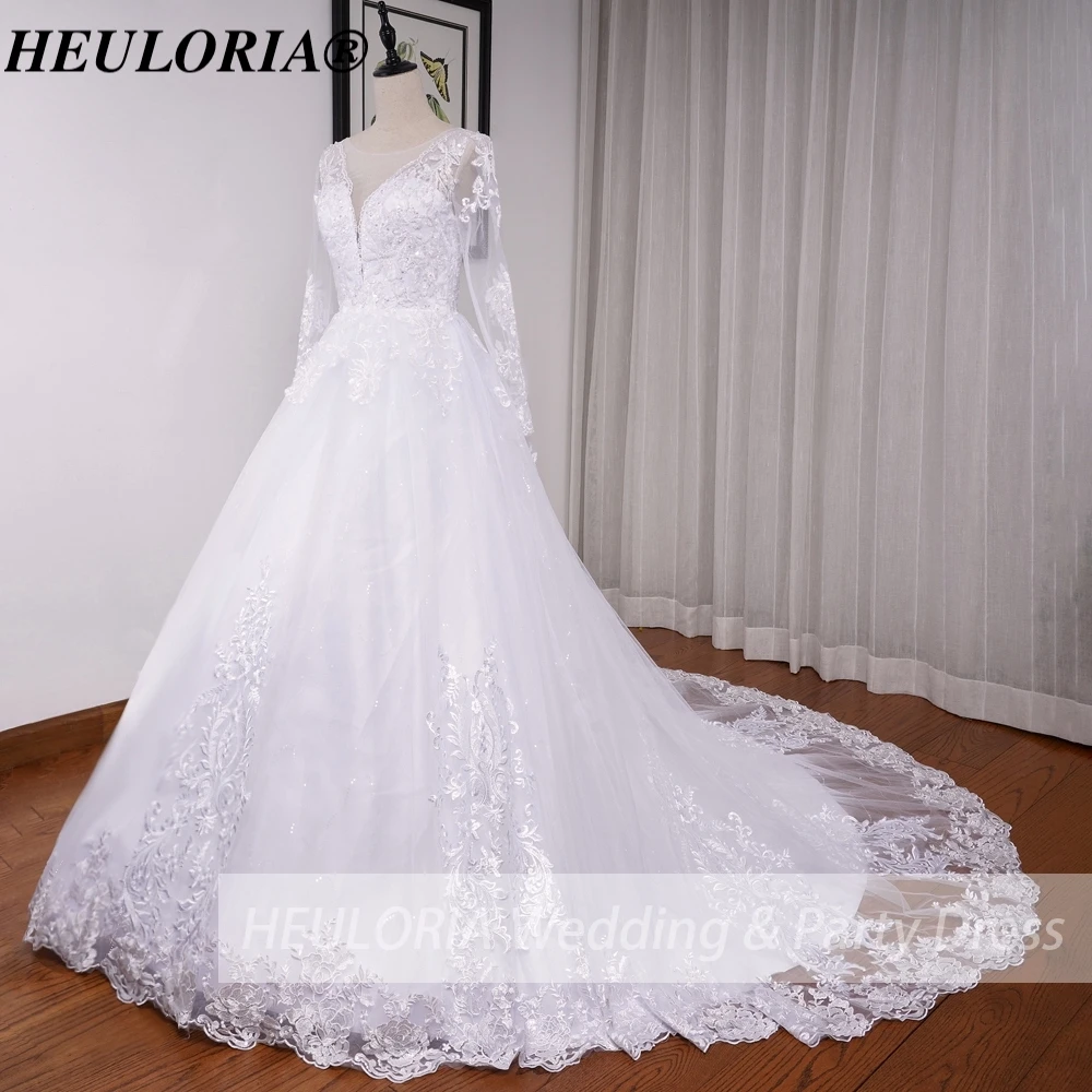 HEUIA LORIA-Vestido De Noiva Da Princesa, Vestido De Noiva De Manga Longa, Vestido De Noiva Decote V, Beading De Renda, Plus Size