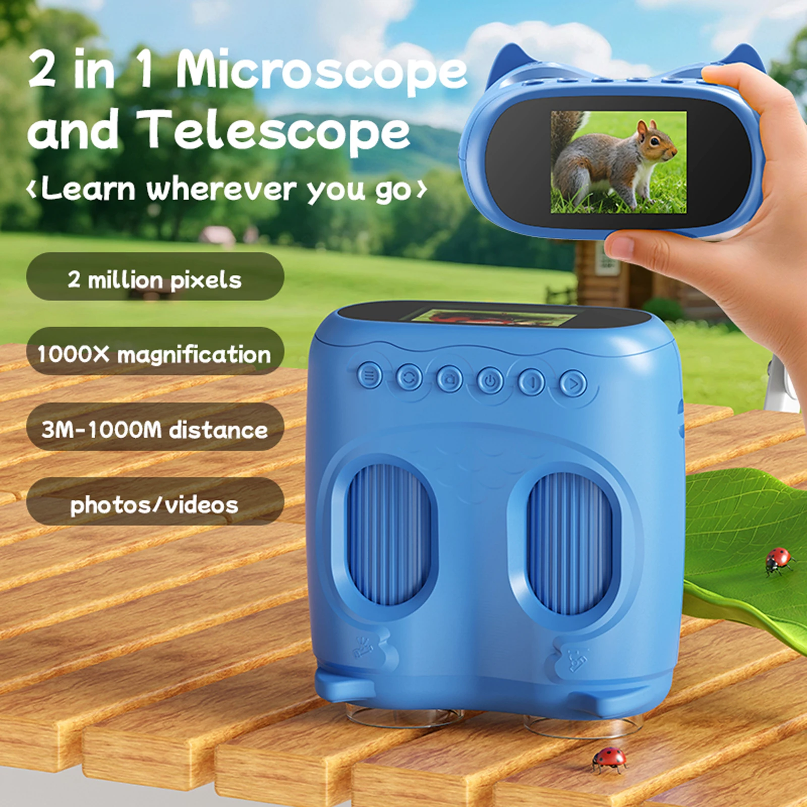 

1000X Handheld Microscope 2-In-1 Microscope Toy Portable Binoculars 1080P Handheld Microscope Camera Science Birthday Gifts
