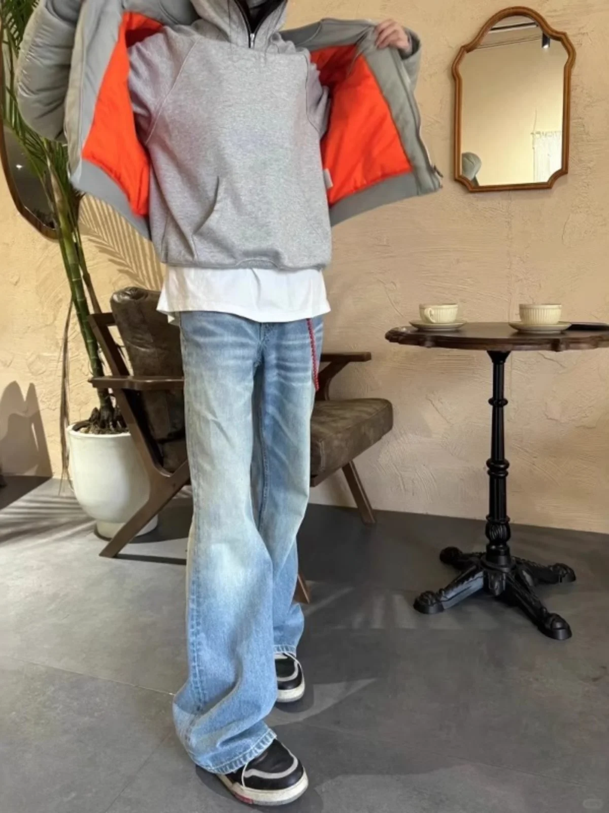 

Светло-голубые мужские джинсы с широкими штанинами, микро-клеш, прямой крой, длинные брюки в американском уличном стиле