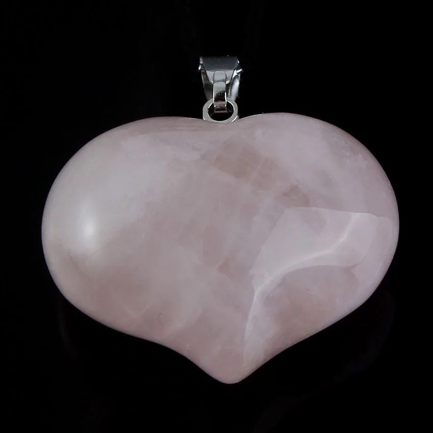 Silver Plated Pink Color Natural Rose Quartz Crystal Peach Heart Shape Stone Pendant Elegant Women Girls Jewelry No Chain