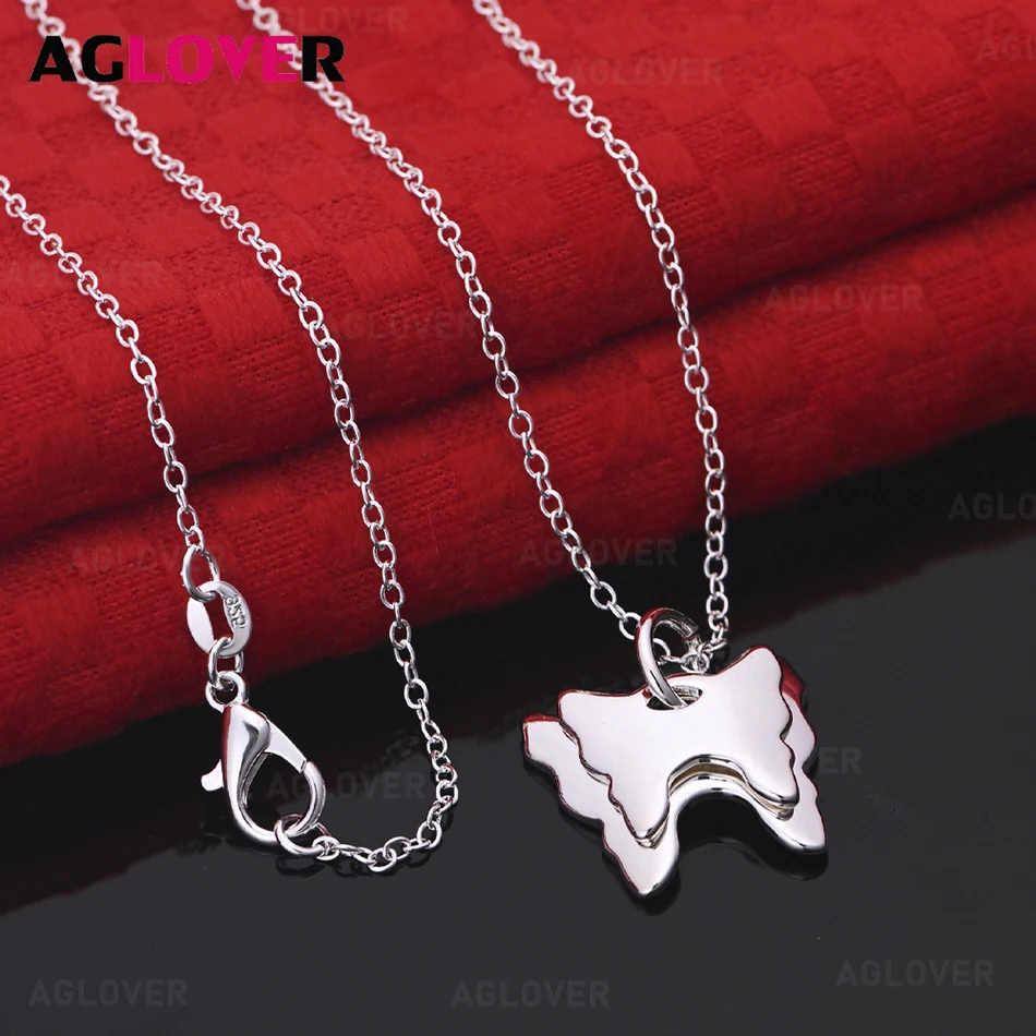 

AGLOVER 925 Sterling Silver Double Butterfly Pendant Necklace For Women - Perfect For Everyday Commuter Accessories Jewelry