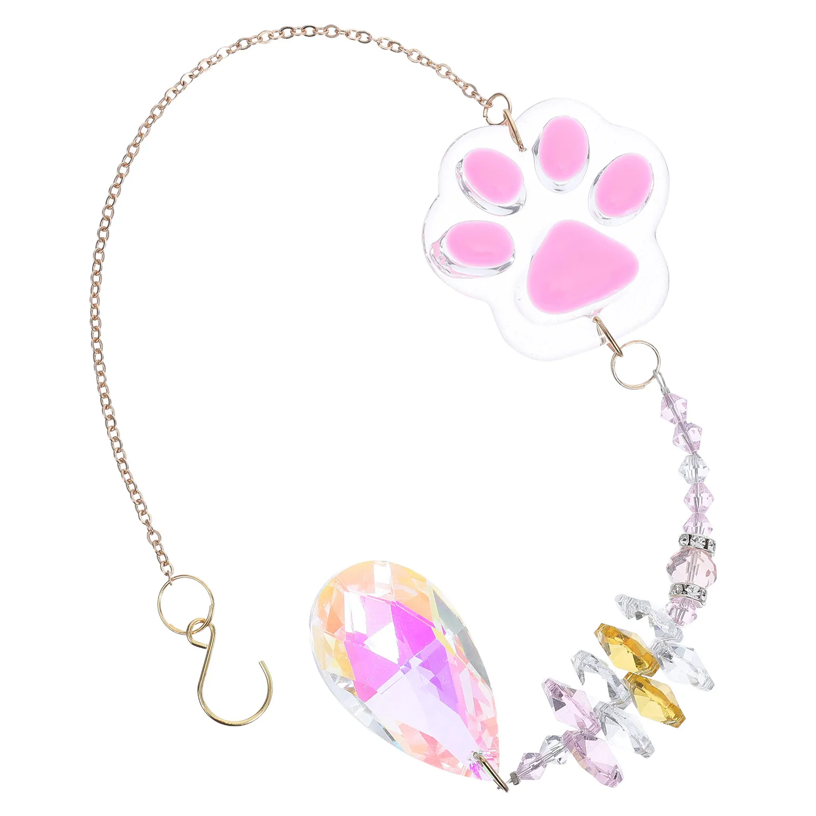Pet Memorial Wind Chimes Dog Cat Paw Crystal Suncatcher Pink Outdoor Hanging Garden Patio Rainbow Prism Pet Loss Sympathy Gift