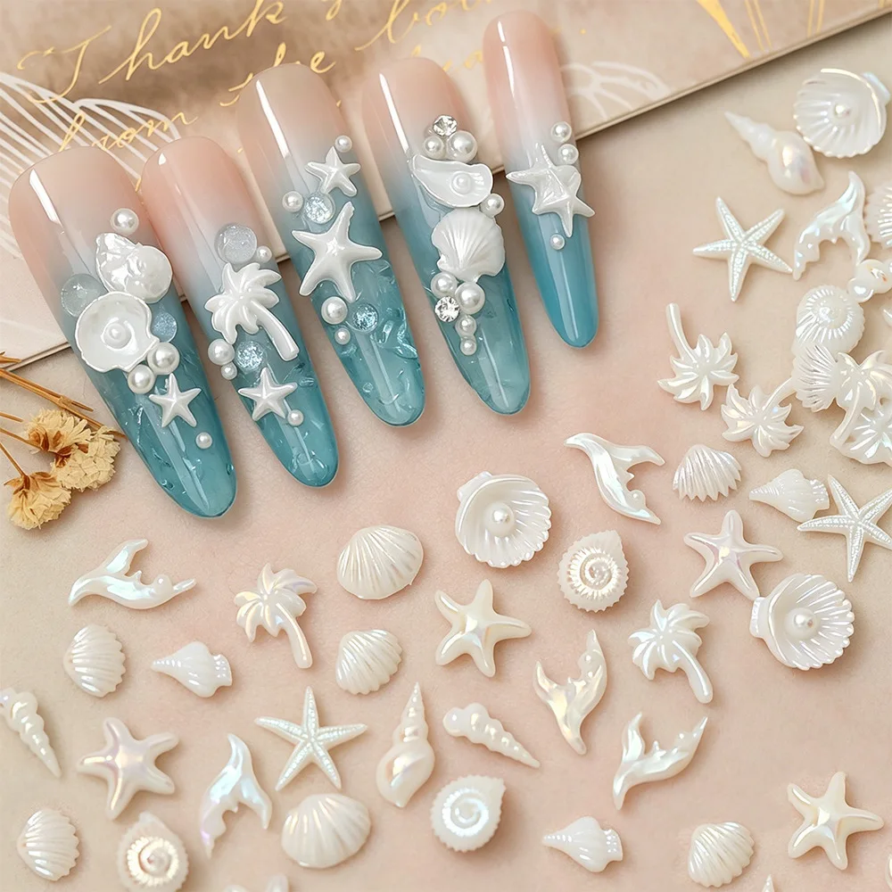 50PCS 3D Acrylic Nail Art Pearl Shell Conch Starfish Charms Parts Kawaii Accessories Nails Decoration Supplies Manicure Material