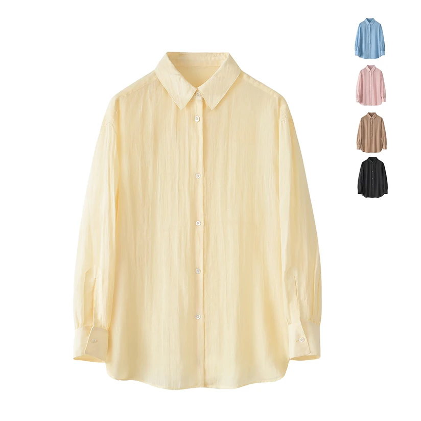 

Элитная женская рубашка из конопляной ткани с приятной текстурой, тонкая, с защитой от солнца, повседневная, с длинным рукавом, с воротником, летняя