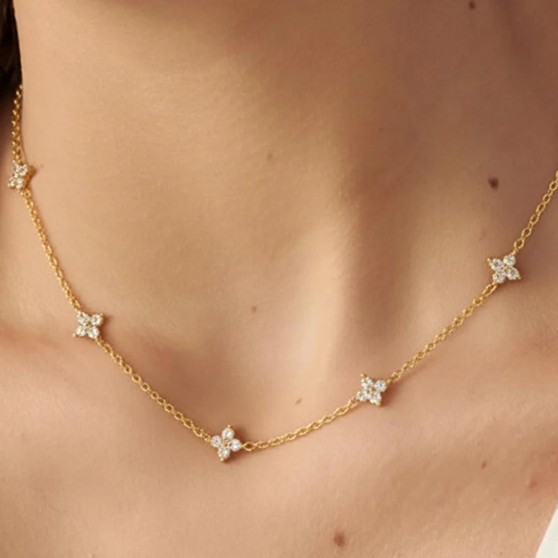Rrjzz D-Color 3 mm Full Moissanite Clover Armband- und Halsketten-Set für Frauen, VVS1-Imitationsdiamant-Blumenschmuck, Geburtstagsgeschenke – Detail 6