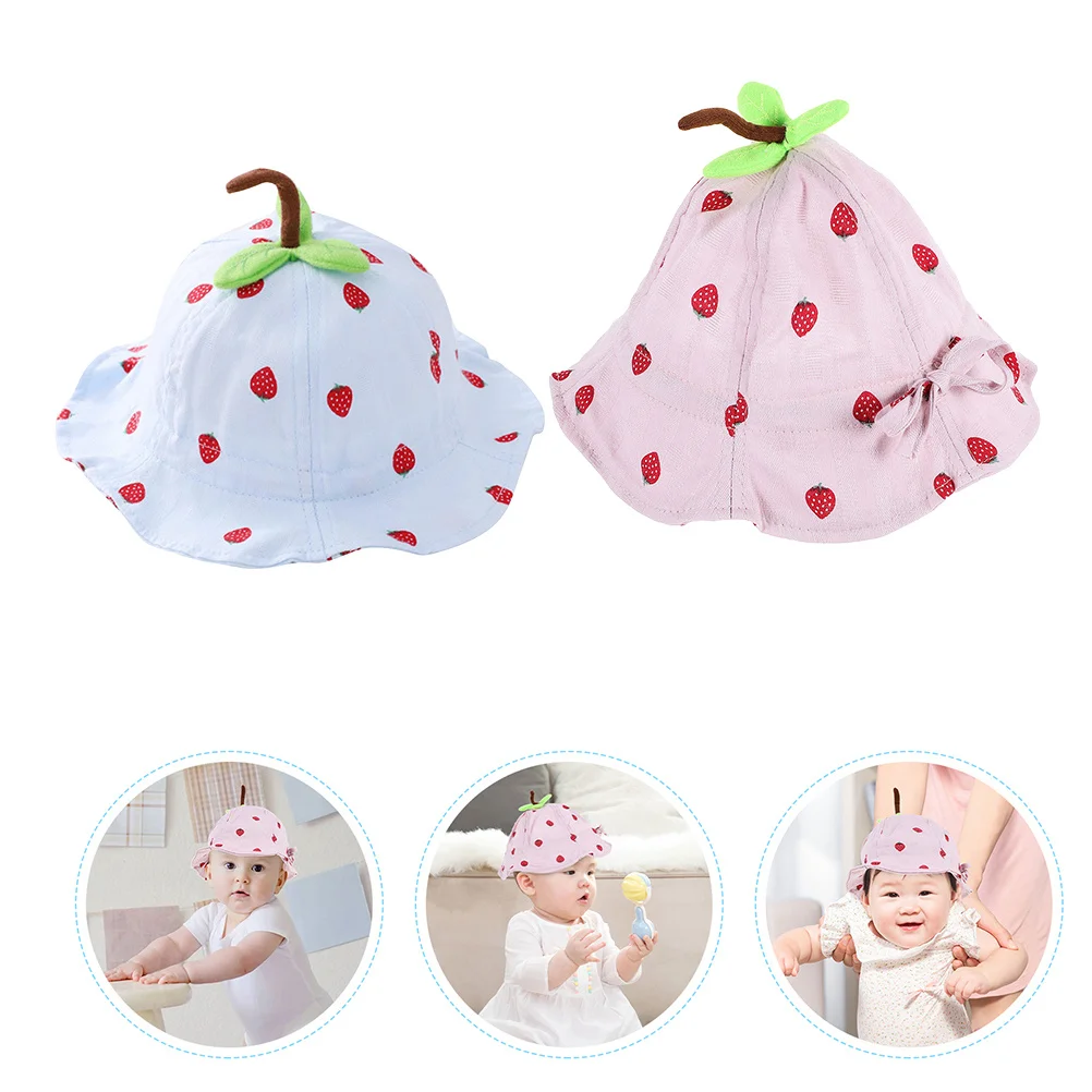 

2Pcs Protection Hats Toddler Bucket Hat Breathable Adjustable Strap Beach Hat for Girls Newborn Outdoor