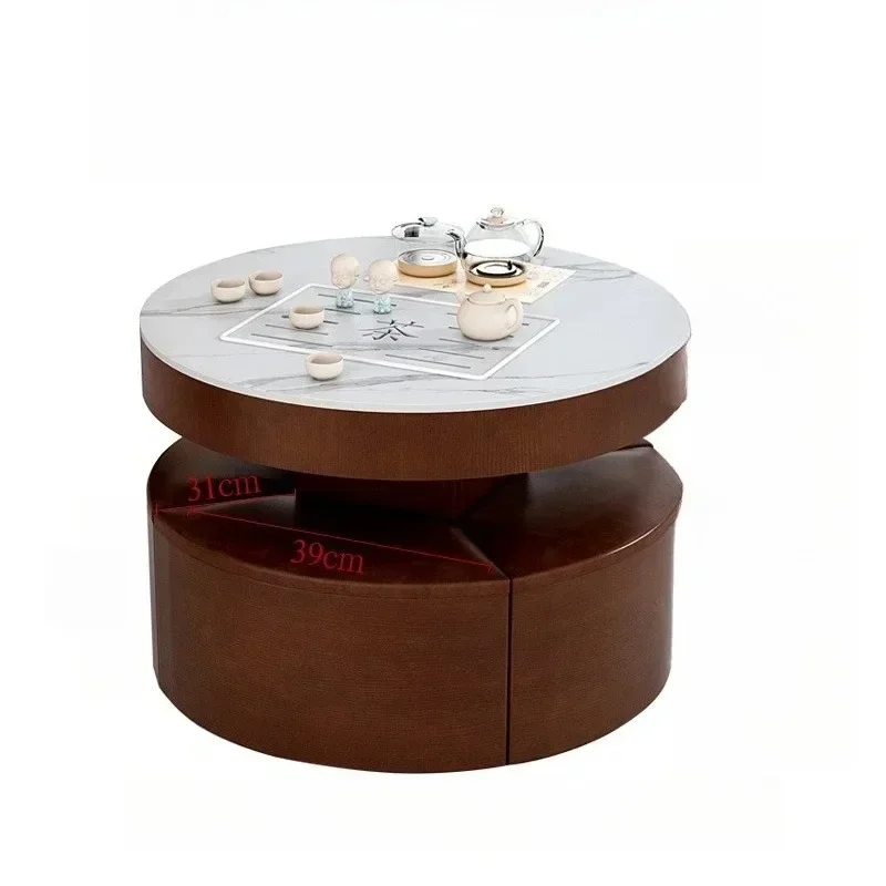 

Rock slab tea table small apartment round modern simple living room table multi-functional table combination balcony tea