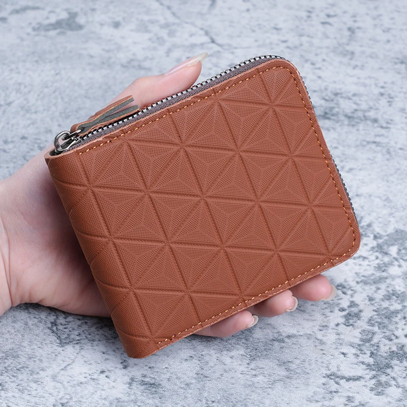 2026 New Men's Short Wallet with Zipper Large Capacity Multi-Card Slot Small Clutch Business Retro Coin Purse