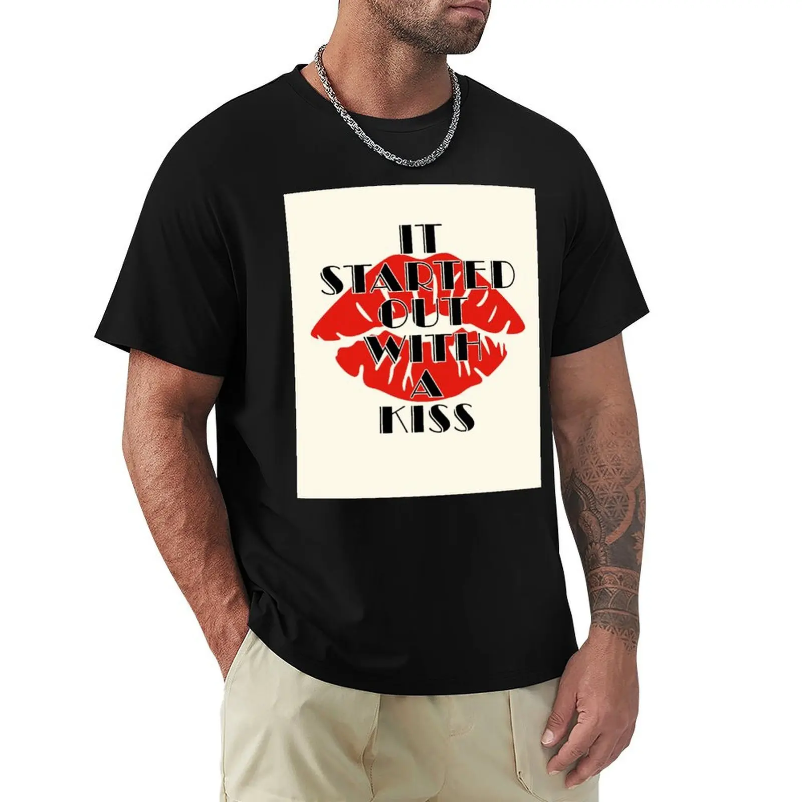 Mr Brightside - it started out with a kiss, killers, lips, hot fuss T-Shirt Casual Simple Design Short Sleeve Shirt