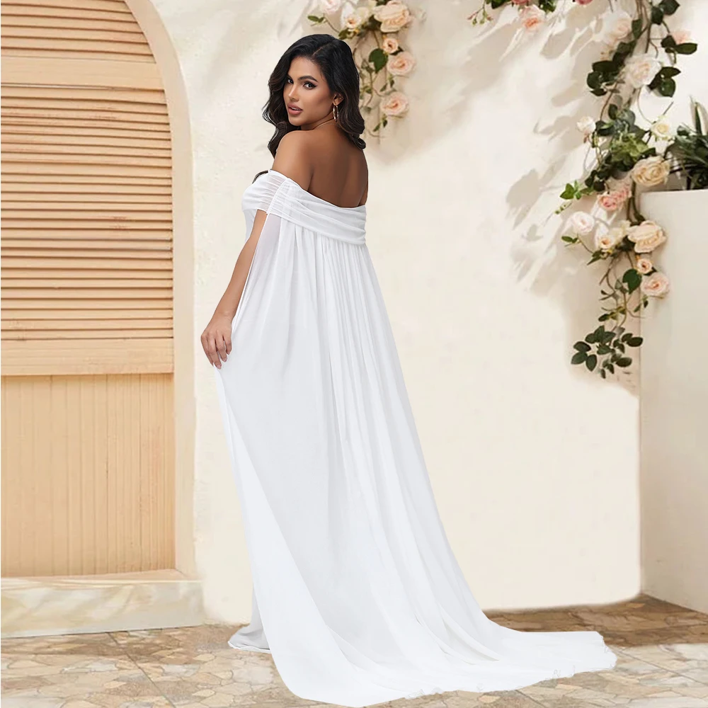 Maternity Photography Props Dresses Mesh Off Shoulder Chiffon Shawl Summer Maxi Dress for Baby Shower Photoshoot