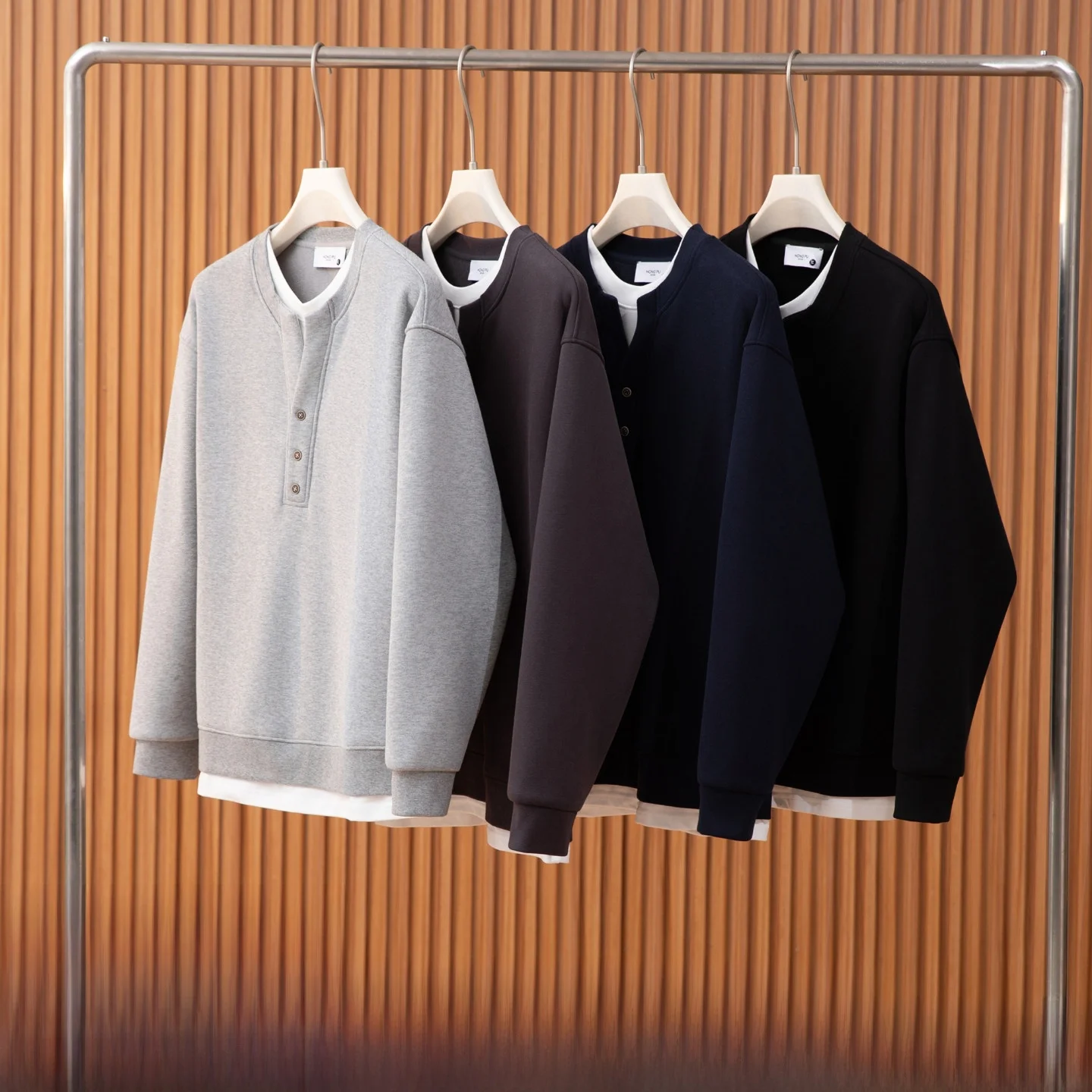 سترة Thiened Fce Retro Henry Collar الشتوية للرجال مكونة من قطعتين مستديرة Ne اللون غير رسمية سترة دافئة ومريحة... #1