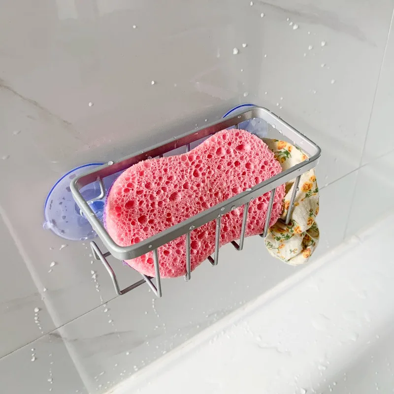 

Home With Hook Draining Durable Soap Black Kitchen Sink Scrubber Countertop Sponge Holder Hollowed Suction Cup Caddy Organizer