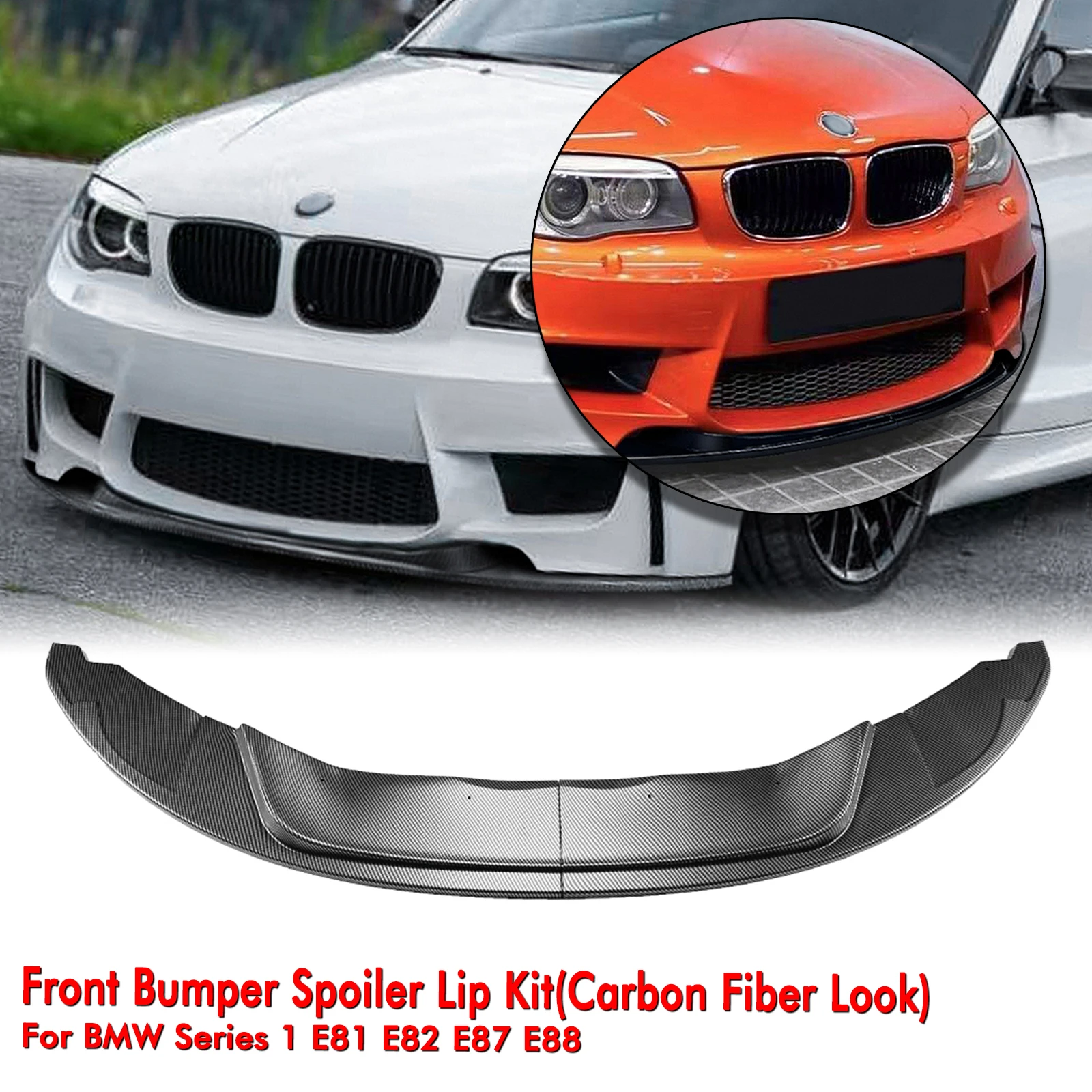 

For BMW 1 Series E81 E82 E87 E88 1M 2004-2013 Front Bumper Spoiler Lip Carbon Fiber Look/Gloss Black Low Body Protector Splitter