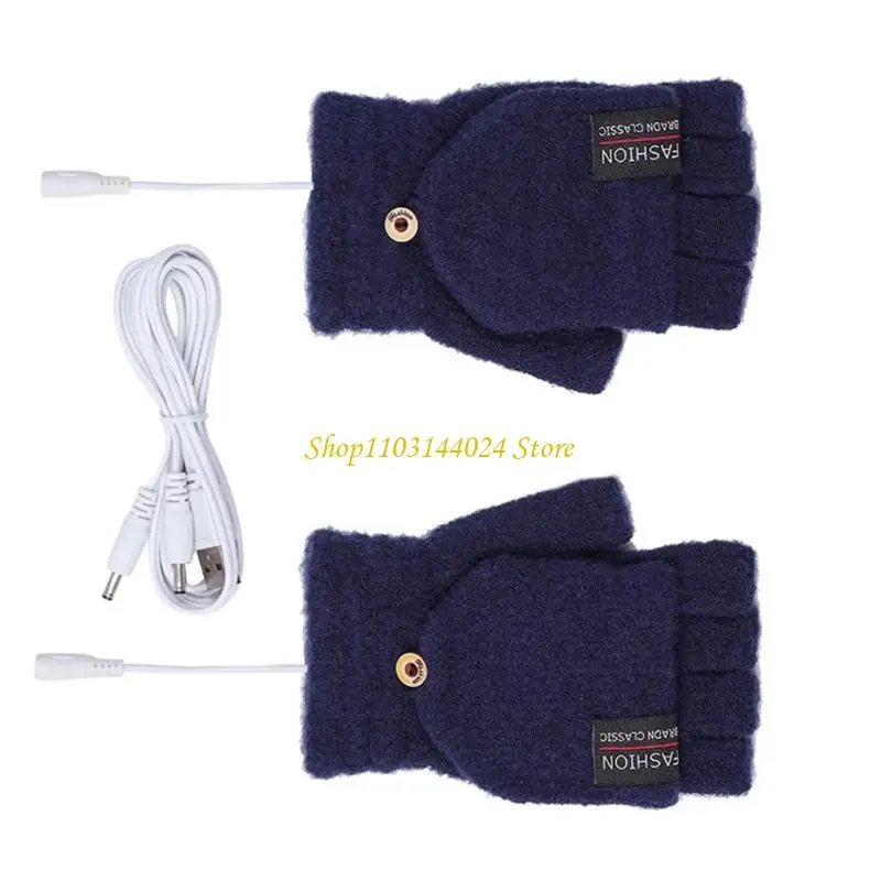 

N5KE Winter Glove Warm Women Half-Finger Gloves Thick Indoor Typing Gloves USB Electric Heated Convertible Gloves
