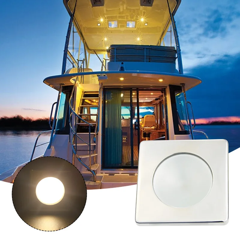 Boat Square Ceiling Light 8-30VDC Suitable Marine,RV,Yacht, LED Cabin Light White Stainless Steel Flush Mount（70.8MM/2.78Inch）