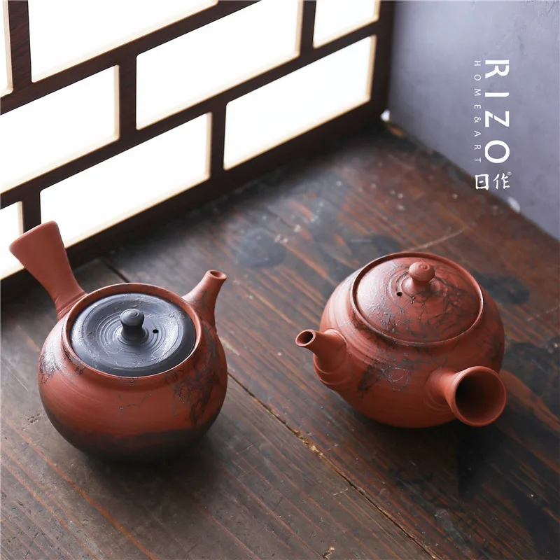 Japanese Smooth Burning Side Handle Teapot Baishan Cinnabar Sand Algae Hanging Kiln Baked Side Handle Urgent Pot