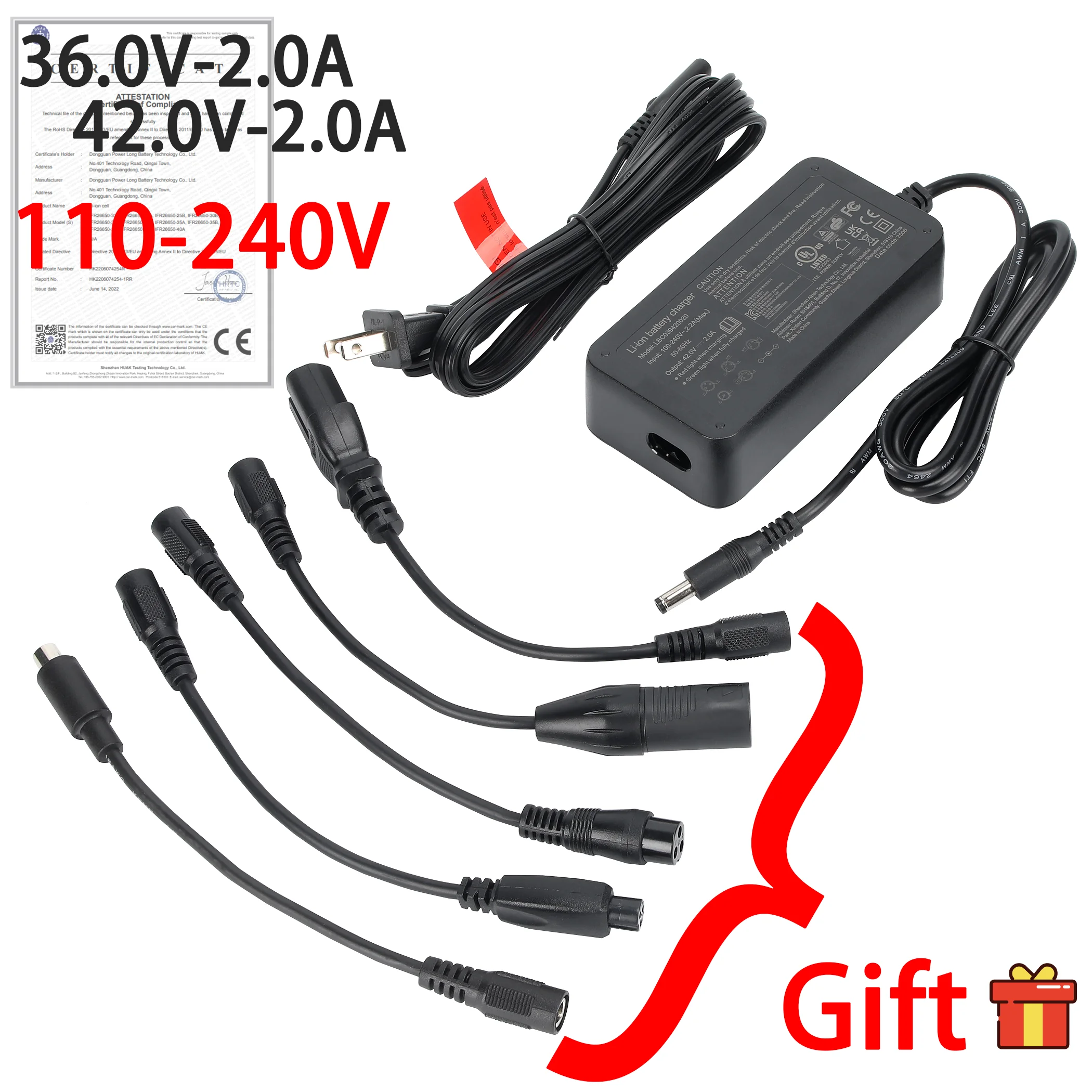 

36V E-Bike Battery Charger 42V 2A - Compatible with US Standard Plug, for 10S Li-ion/Li-poly Scooter
