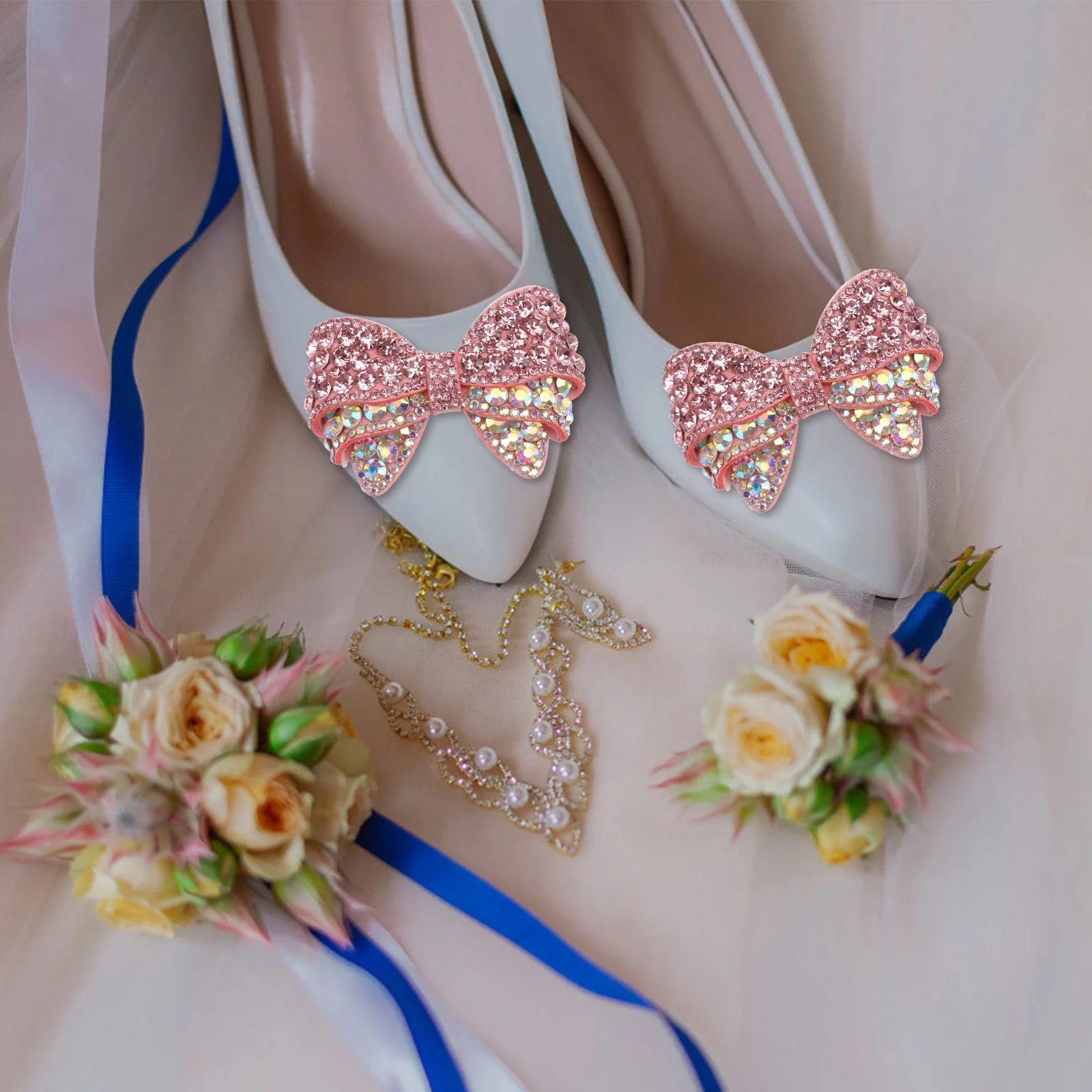 Wedding Decor Fashion Shoe Ornament Bag Pendants Crystal Decorative Shoes Bowknot Pink Headdress Bride