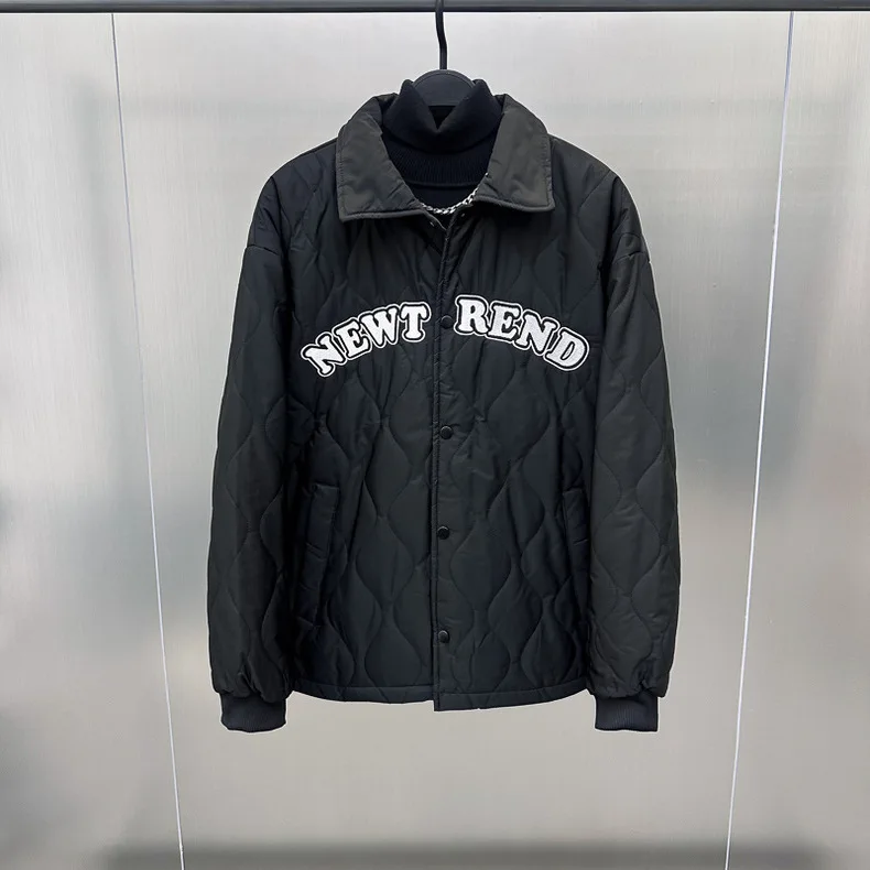 

Модная осенне-зимняя мужская хлопковая куртка с длинными рукавами, вышитыми буквами, воротником-стойкой, в американском стиле, утепленная верхняя одежда