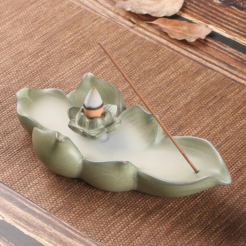 Ceramic Retro Multifunctional Lotus Incense Burner Stand Sandalwood Incense Burner Home Office Decoration Ornaments and Crafts