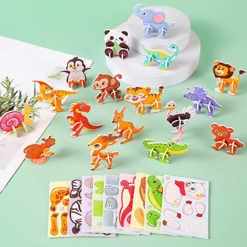 30pcs 3D Jurassic Dinosaur Cute Animals Enlightenment Paper Puzzle Puzzle Puzzle Cartoon Learning Education Puzzle Christmas Toy