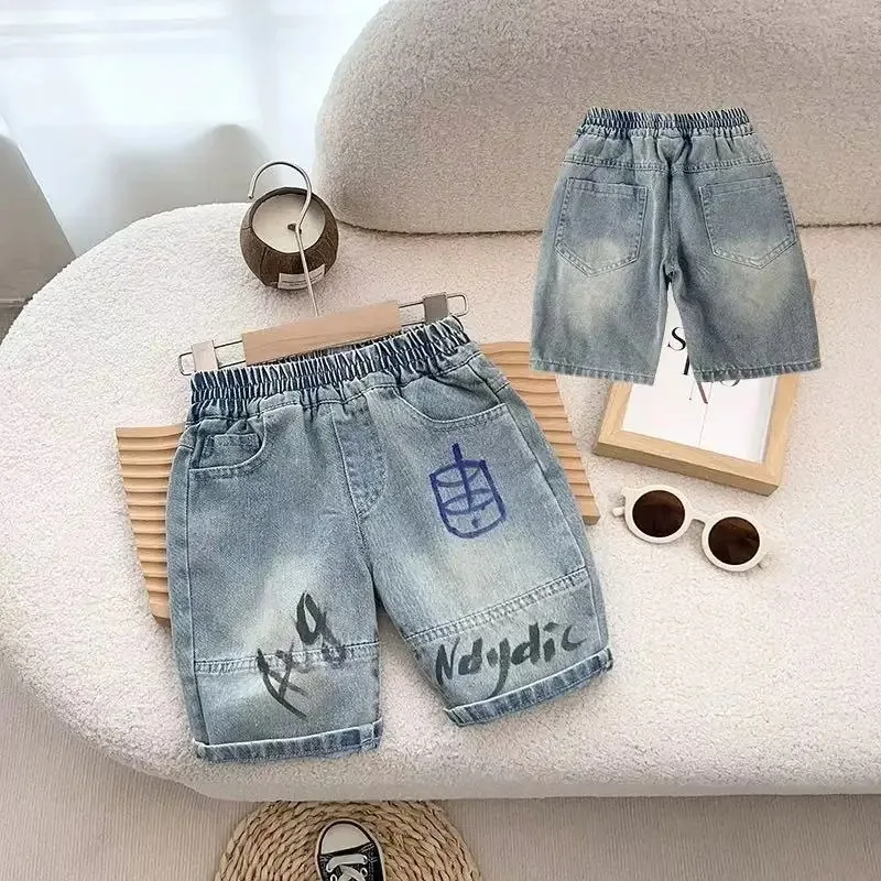 OLEKID Children Boy Denim Shorts Loose Solid Infant Babys Boys Shorts Thin Elastic Waist 2-10Y Kid Boys Shorts Little Boy Shorts