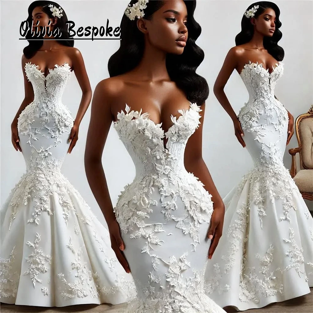 Squisito Sweetheart Aso Ebi Abiti da sposa Applique in pizzo Sirena 2025 Abiti da fidanzamento Abito da sposa africano personalizzato