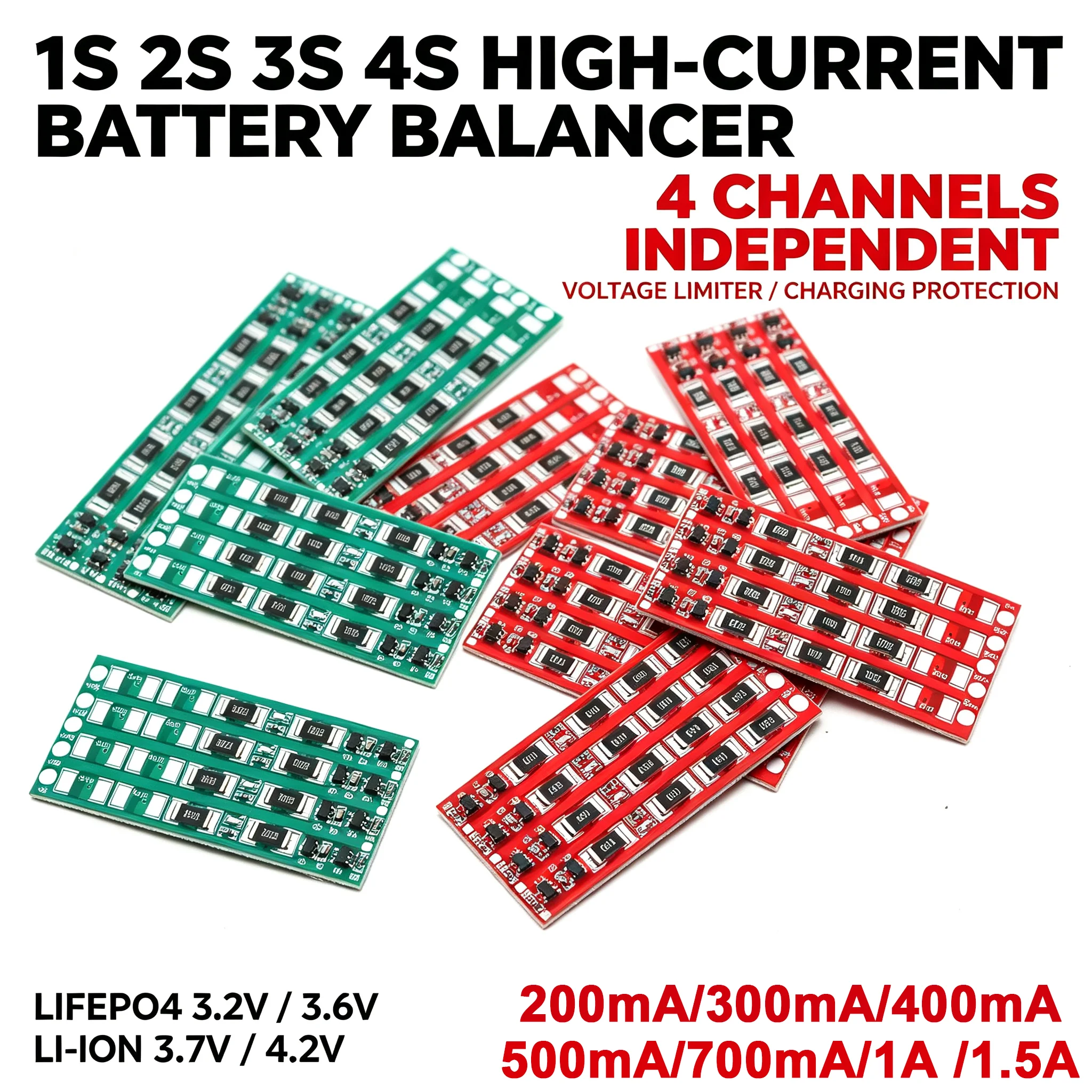 1S 2S 3S 4S High-Current Battery Balancer Voltage Limiter Charging Protection Board LiFePo4 3.2V 3.6V Li-ion 3.7V 4.2V Equalizer