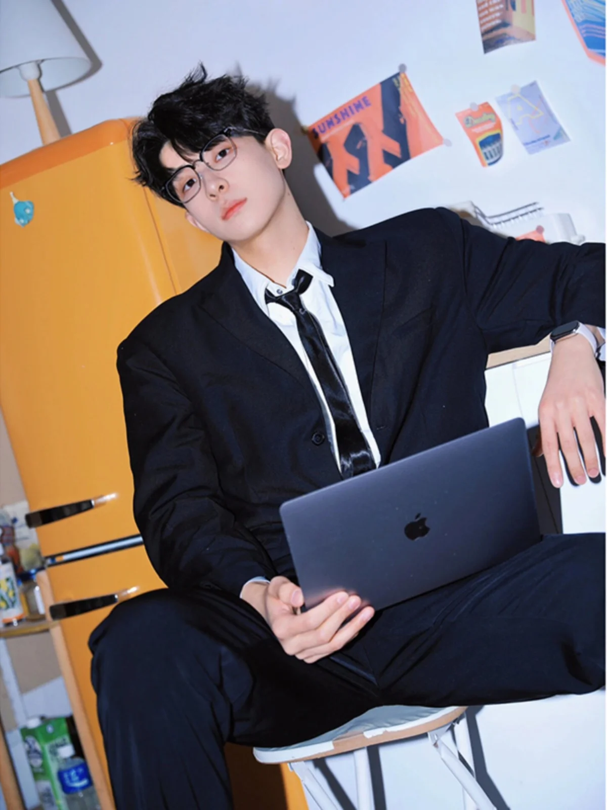 

Spring Autumn Men's Suit Set Light Maturi Sle Student DK Class orm Jaet Pure Color Flat Collar Multi-Button Casual